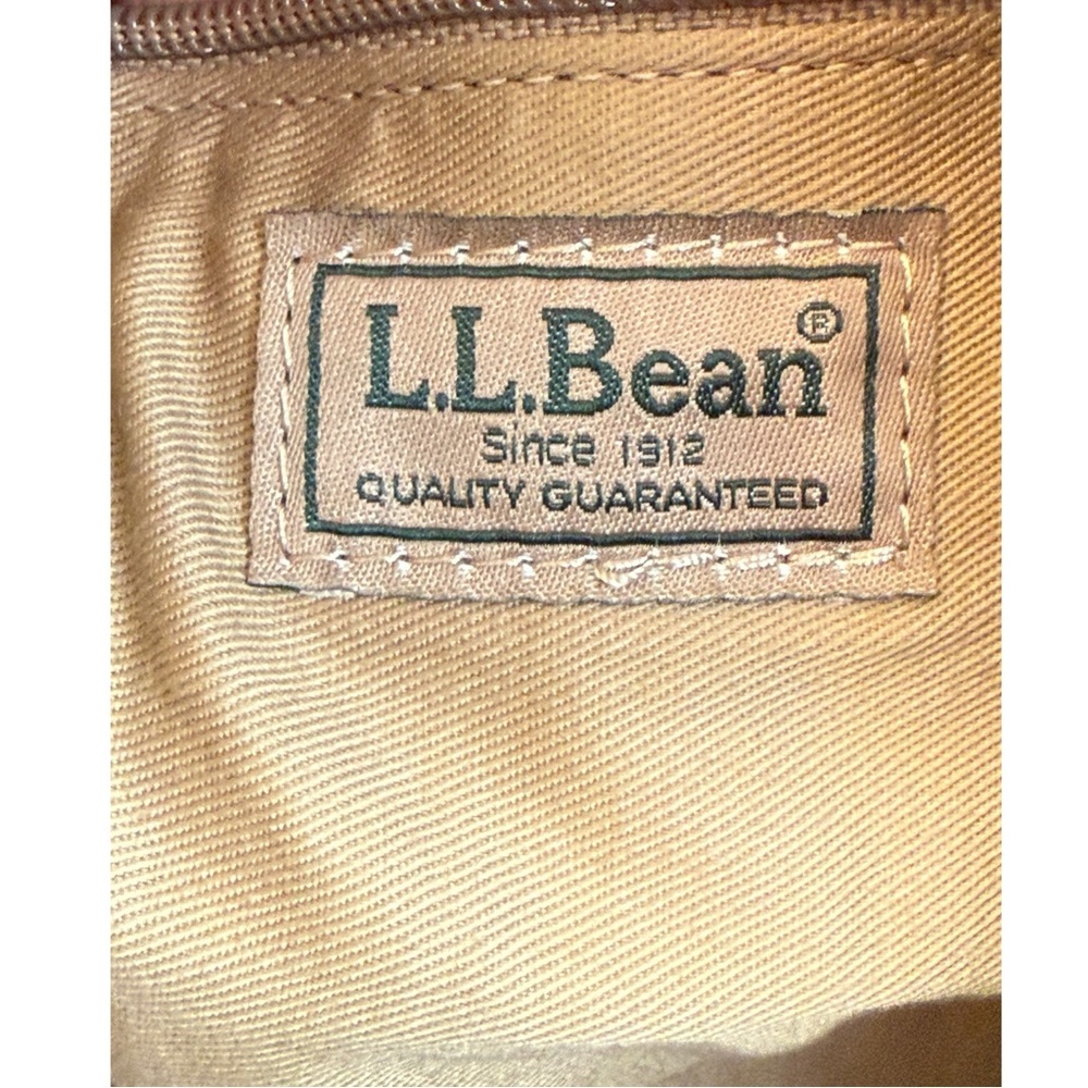 L.L. Bean Vintage Boat Tote Bag Embroidered Black Dog Canvas & Leather Light Red - Picture 12 of 15